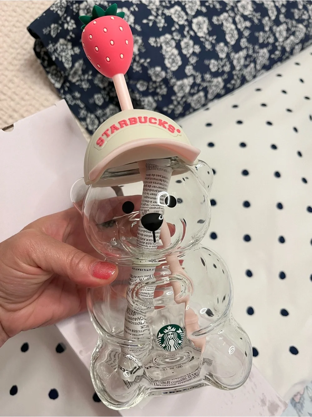 Authentic Starbucks Strawberry Bear Cup with Pink Straw
